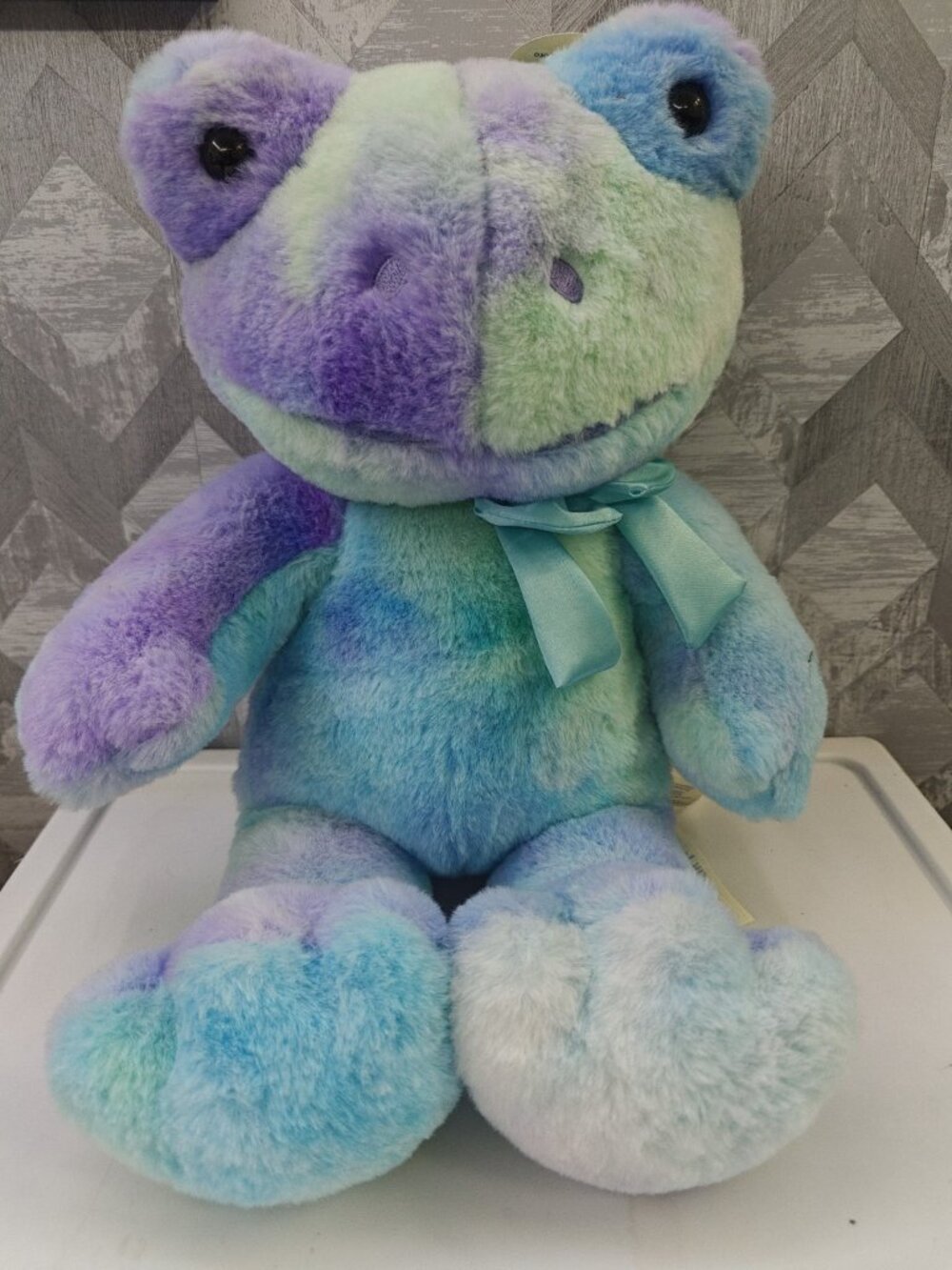 Build-A-Bear Tie Dye Frog 16” Plush Stuffed Animal Toy Spring Toad Blue Purple